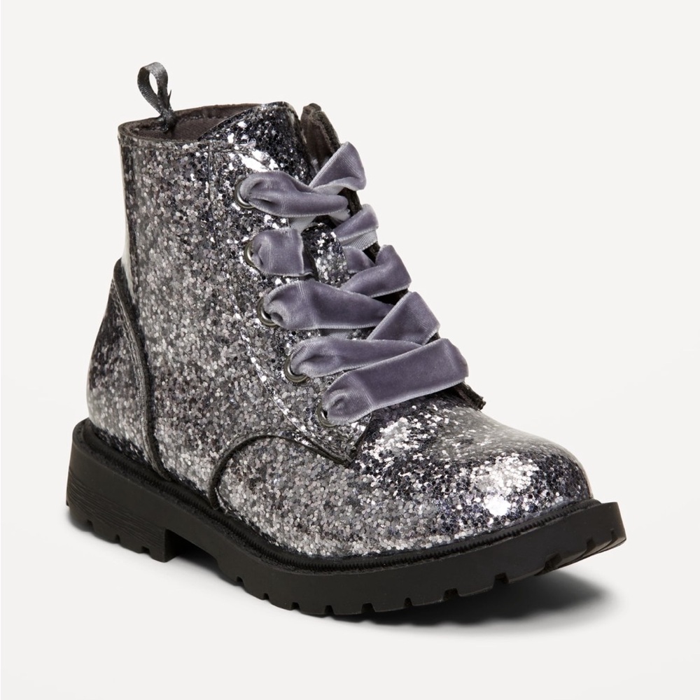 Old Navy Glitter Side-Zip Combat Boots Pewter